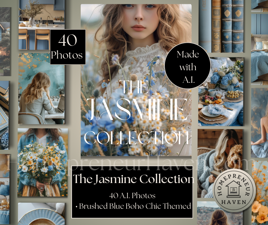 THE JASMINE COLLECTION: 40 A.I. Photos- Brushed Blue Boho Chic Themed