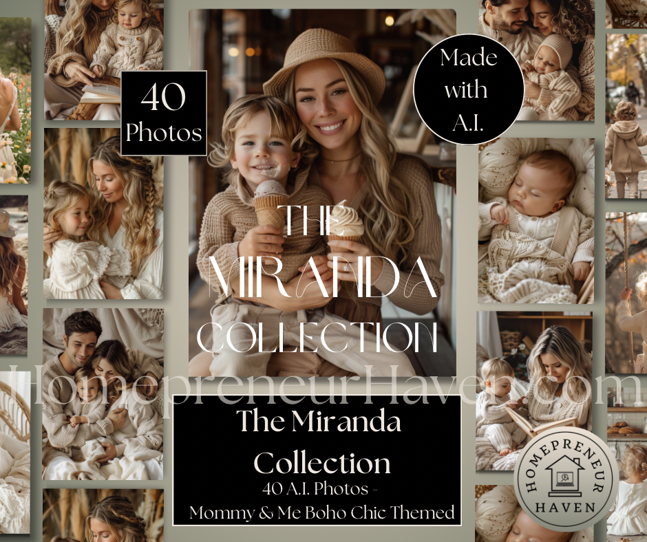 THE MIRANDA COLLECTION: 40 A.I. Photos- Mommy & Me Themed (Boho Chic Cream Colors)