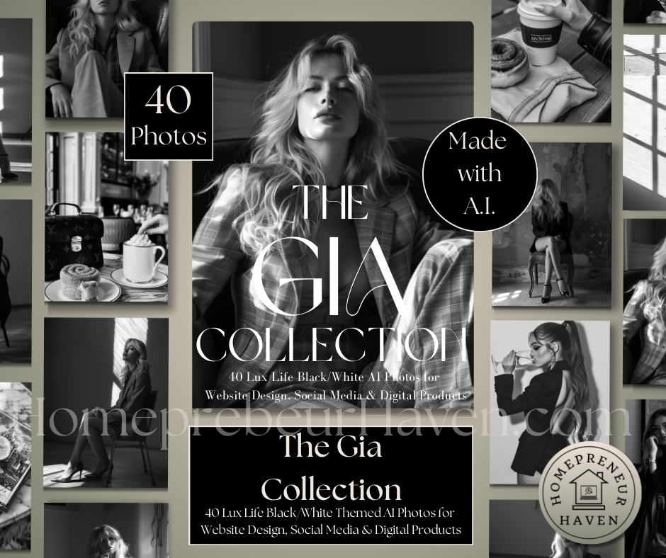 THE GIA COLLECTION: 40 Lux Life A.I. Generated Black & White Pics for Social Media/Website Design/Digital Products Design