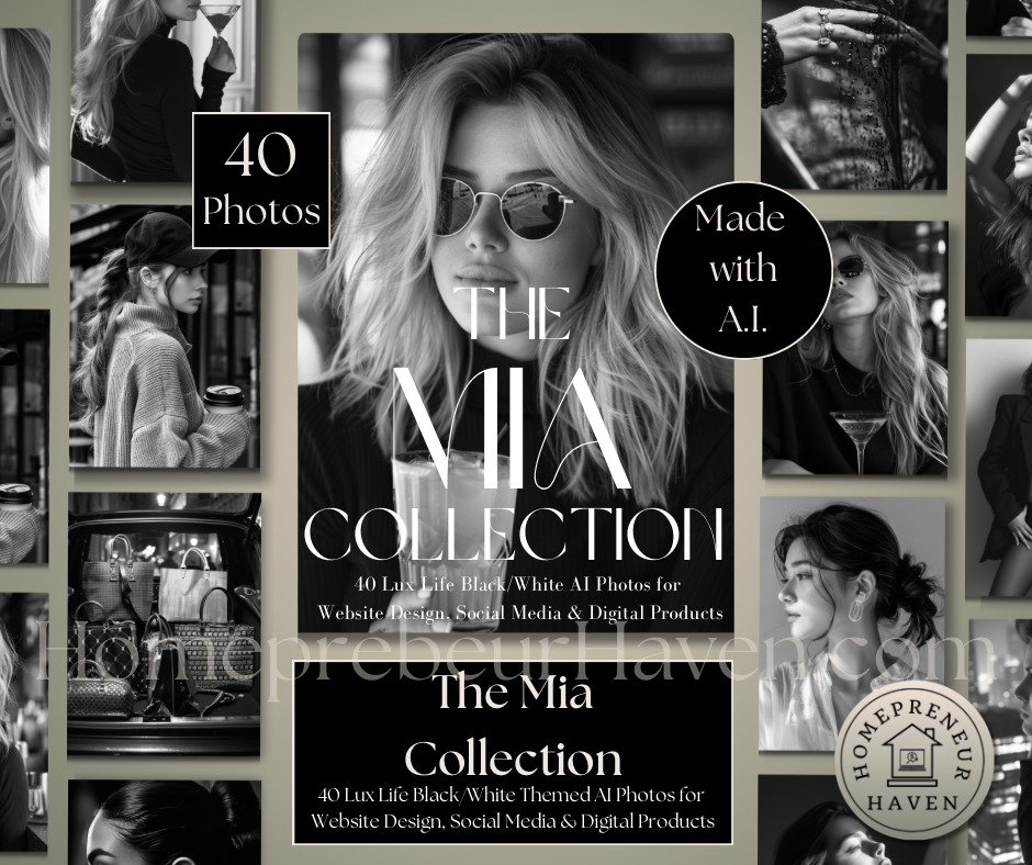 THE MIA COLLECTION: 40 Lux Life A.I. Generated Black & White Pics for Social Media/Website Design/Digital Products Design